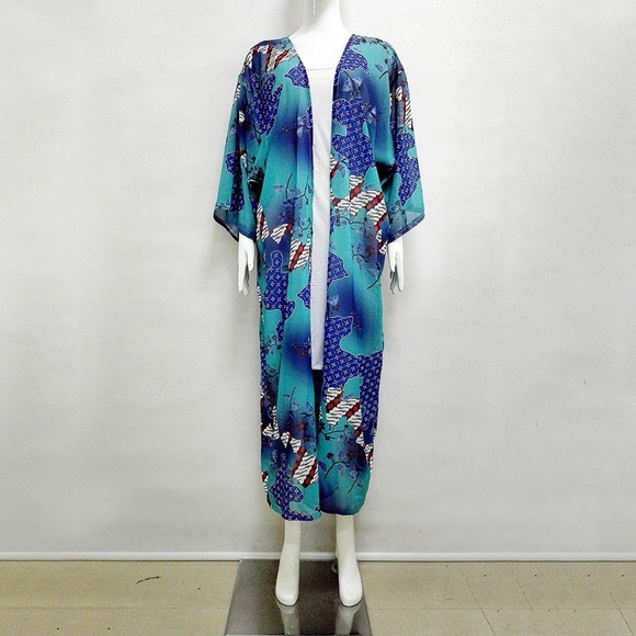 NEW Stunning Tribal Sakura Blue Floral Boho Kimono - Picture 6 of 8